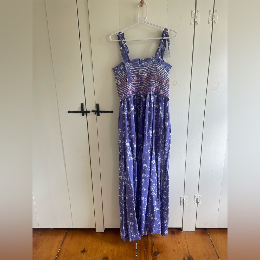 Free People Color My World Smocked Wide Leg Purple Jumpsuit